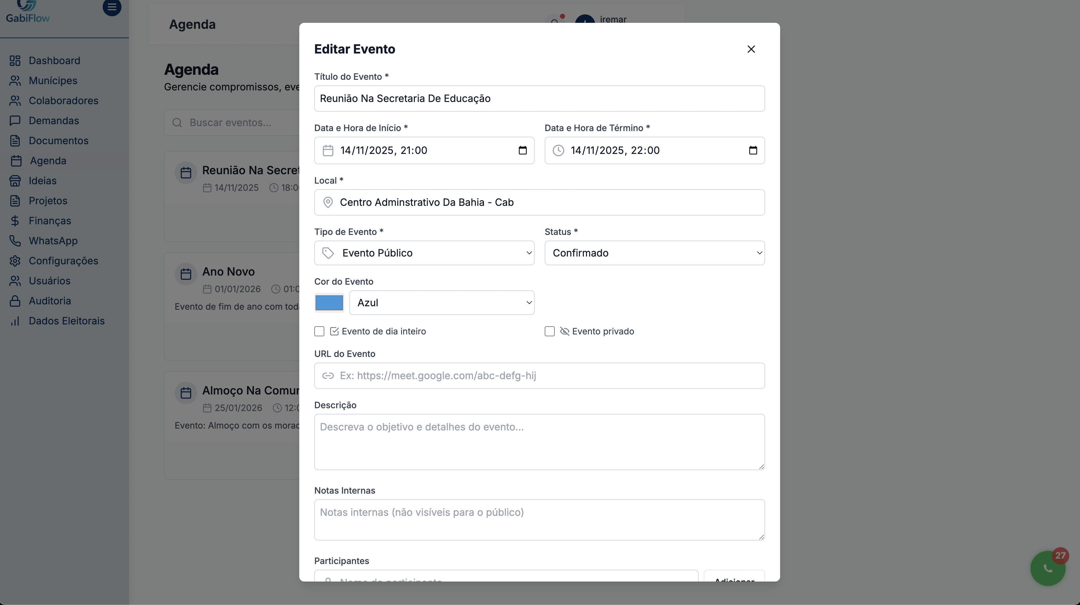Agenda e Eventos do Gabinete