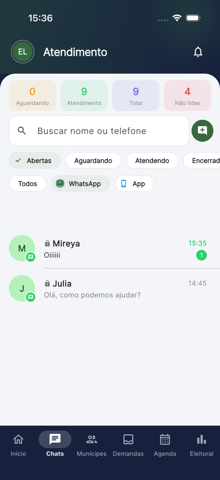 Lista de conversas do WhatsApp no app