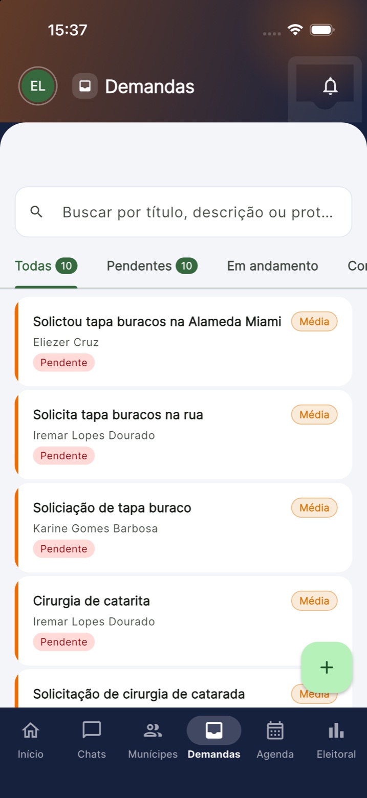 Demandas dos munícipes no app