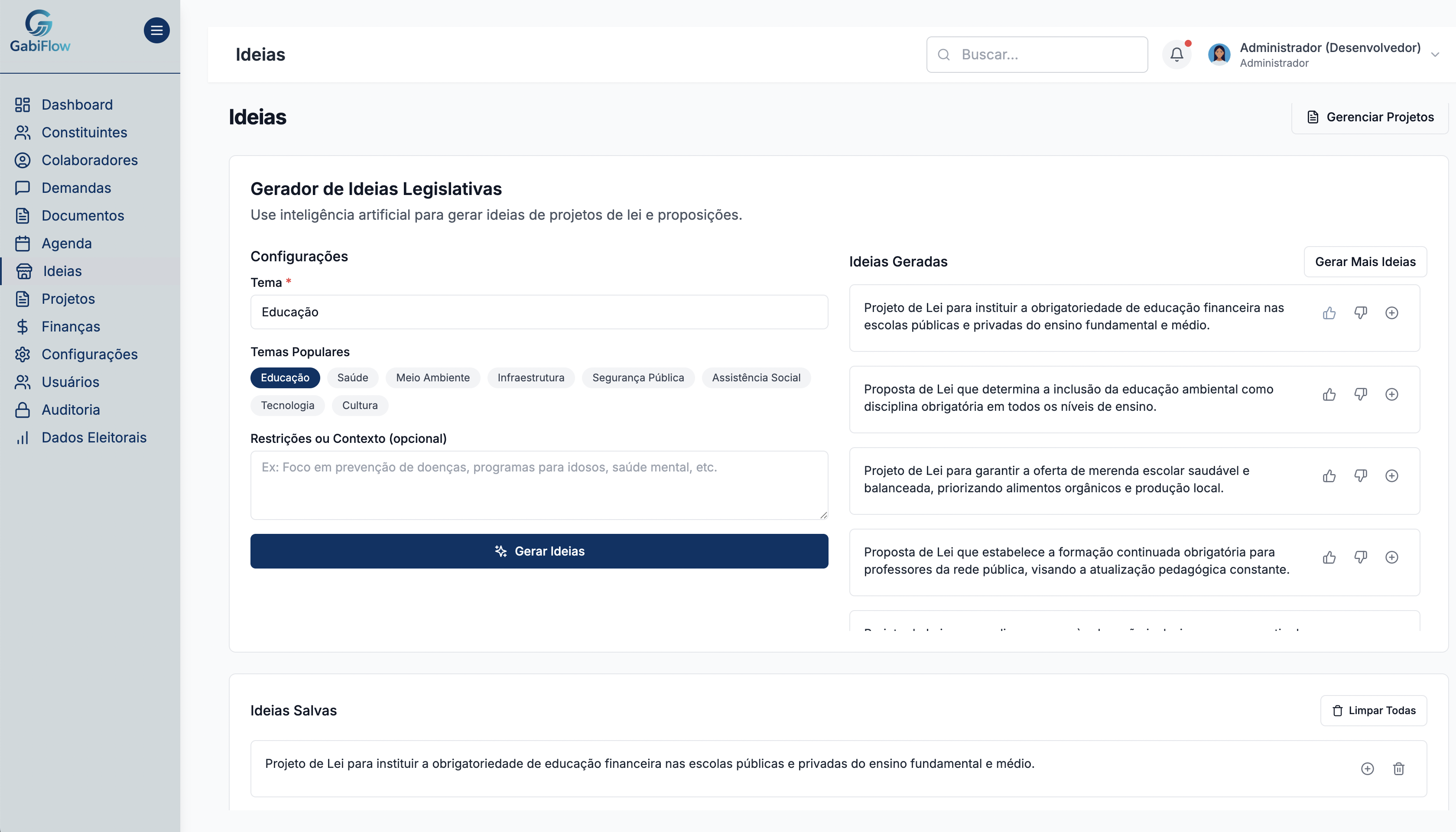 IA gerando ideias legislativas