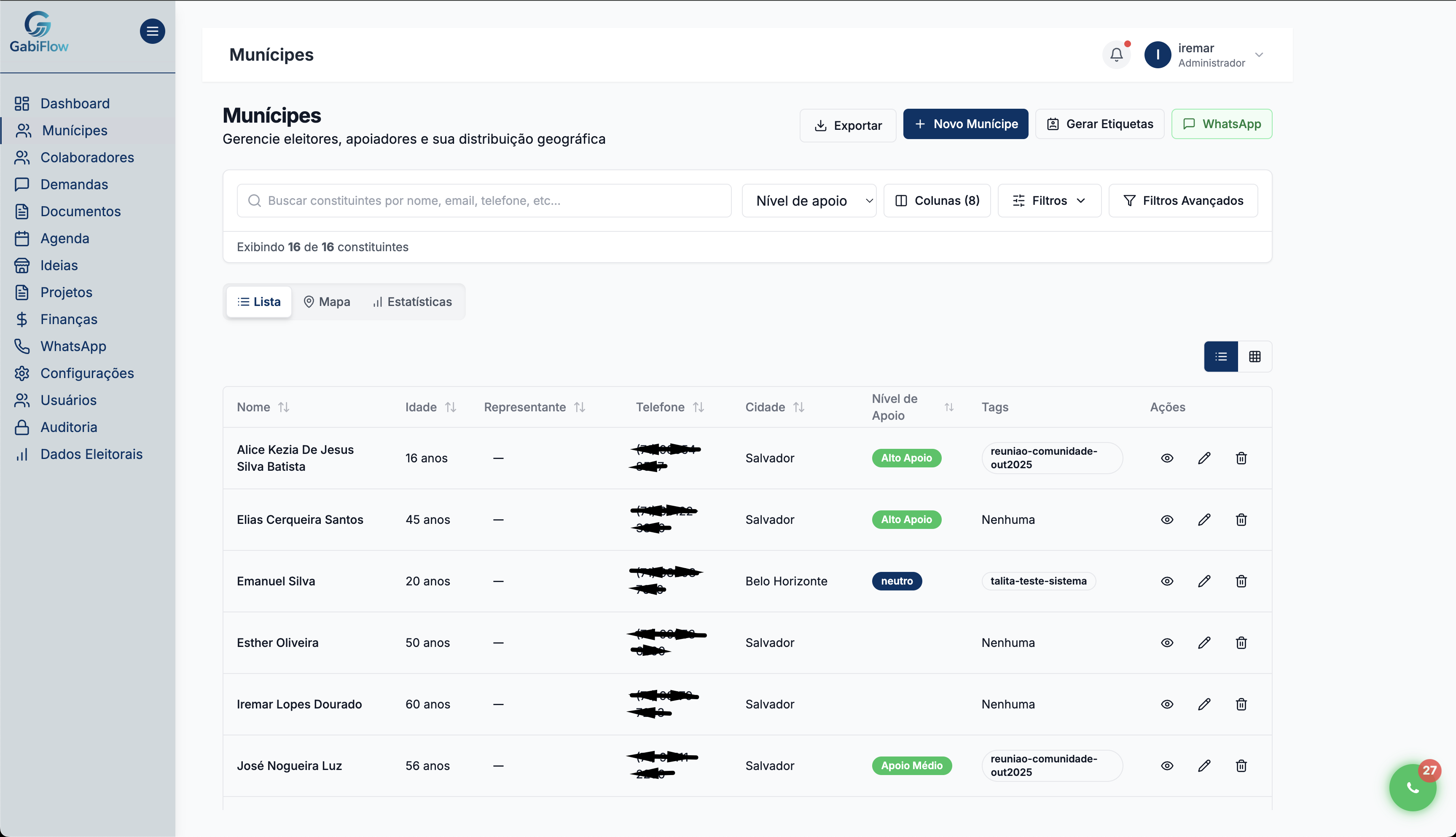 Cadastro de Munícipes - CRM do gabinete