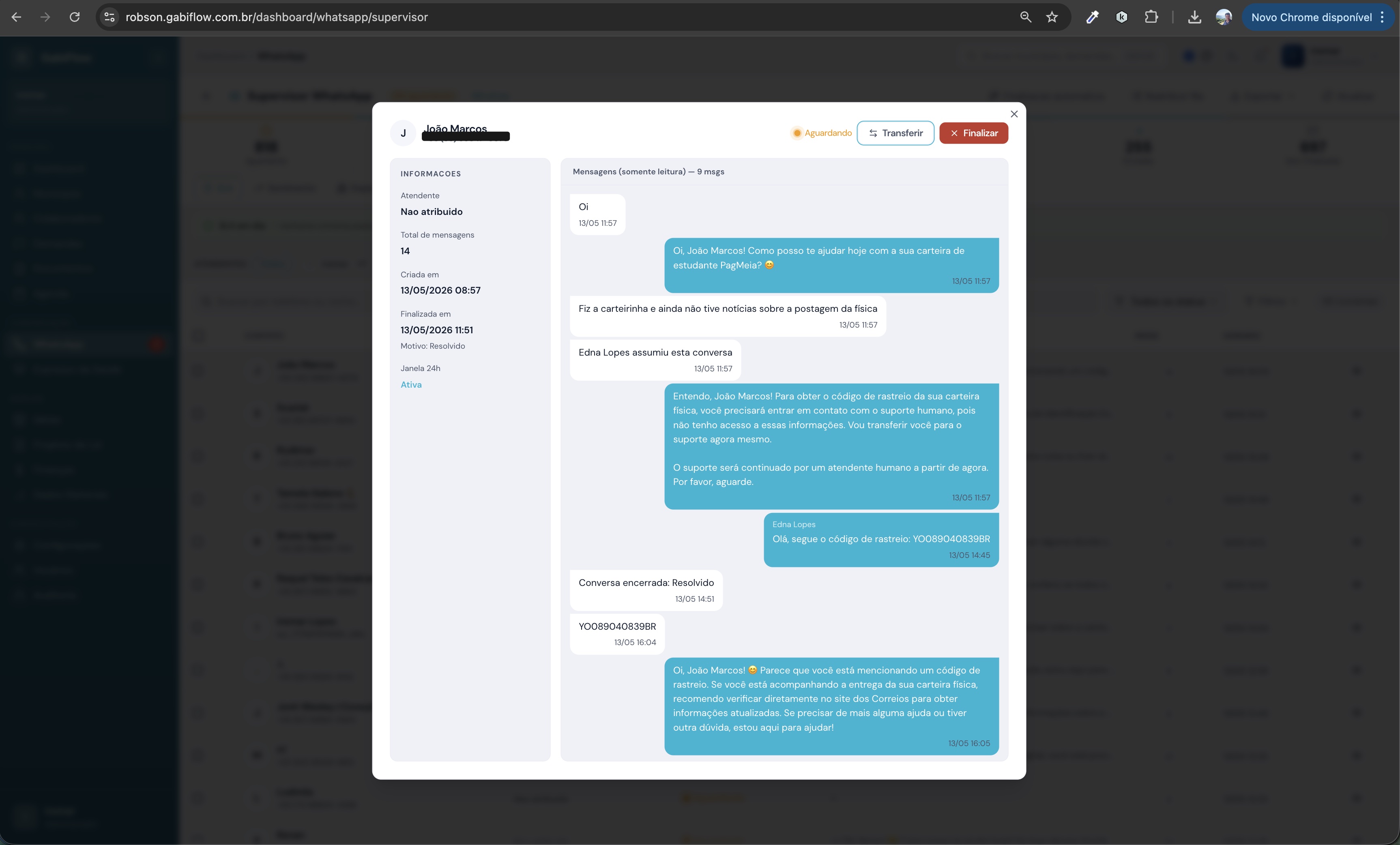 Painel de Supervisão de WhatsApp