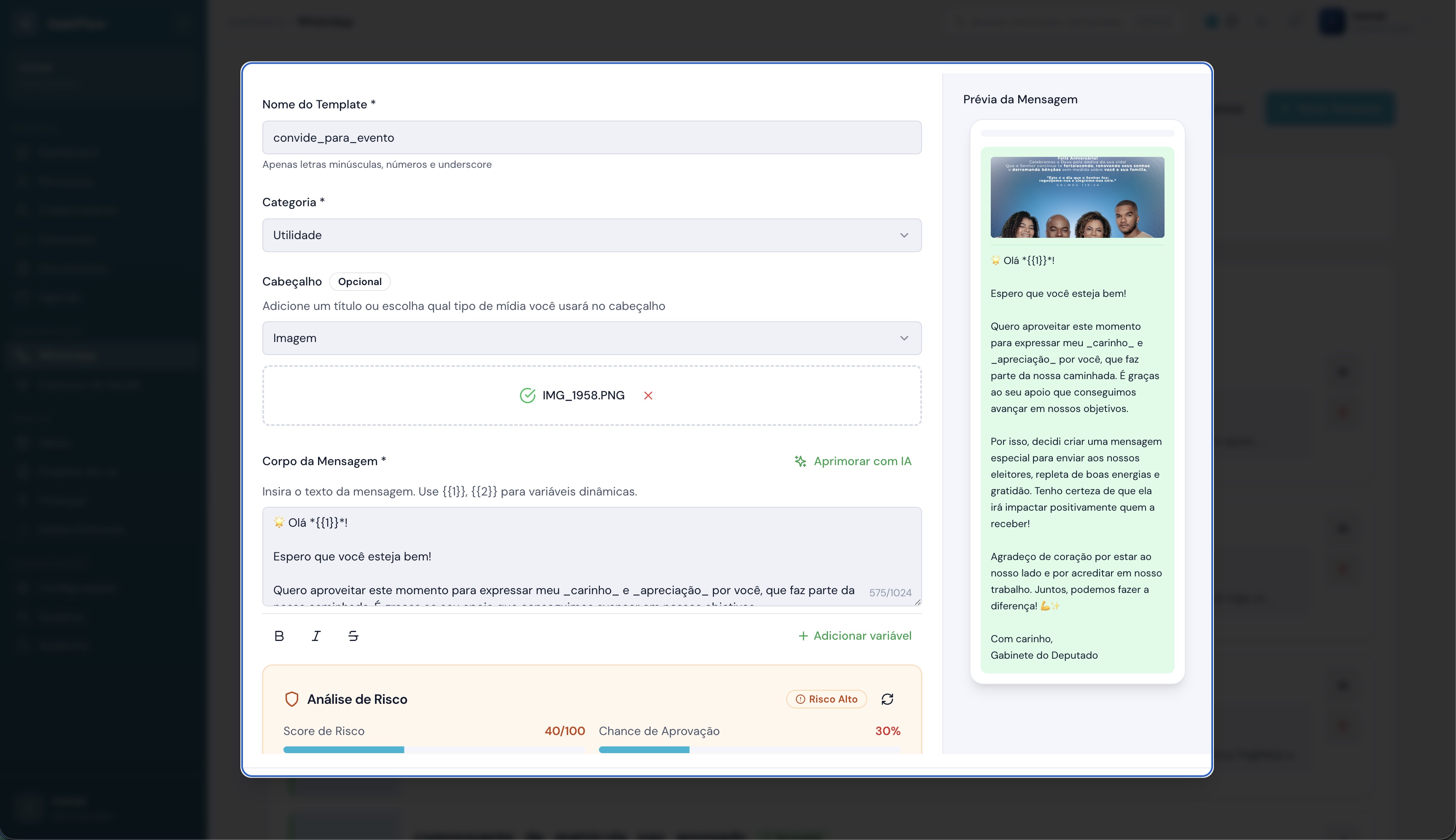 Detalhes do Template Meta WhatsApp