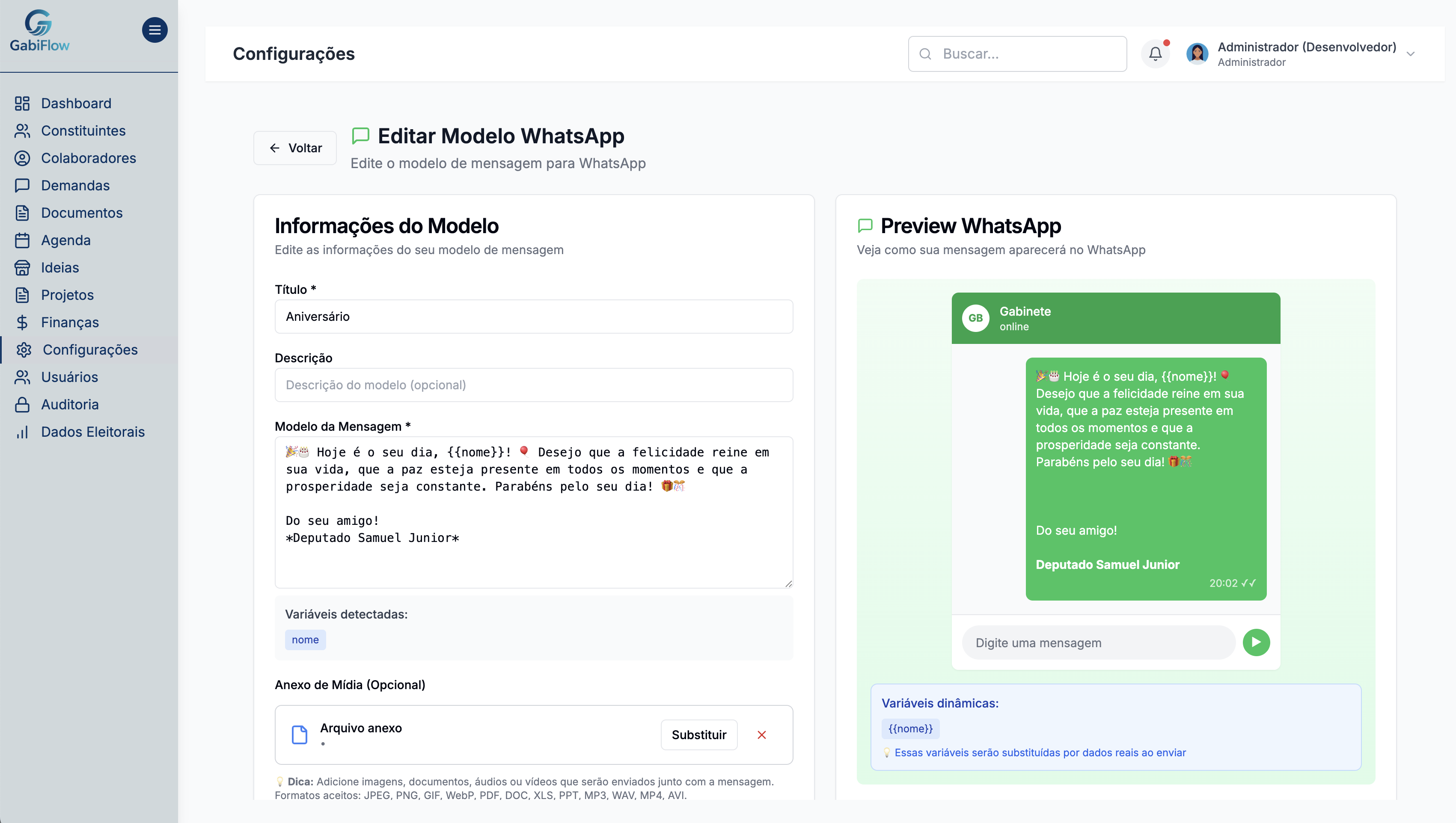 WhatsApp Business integrado ao GabiFlow